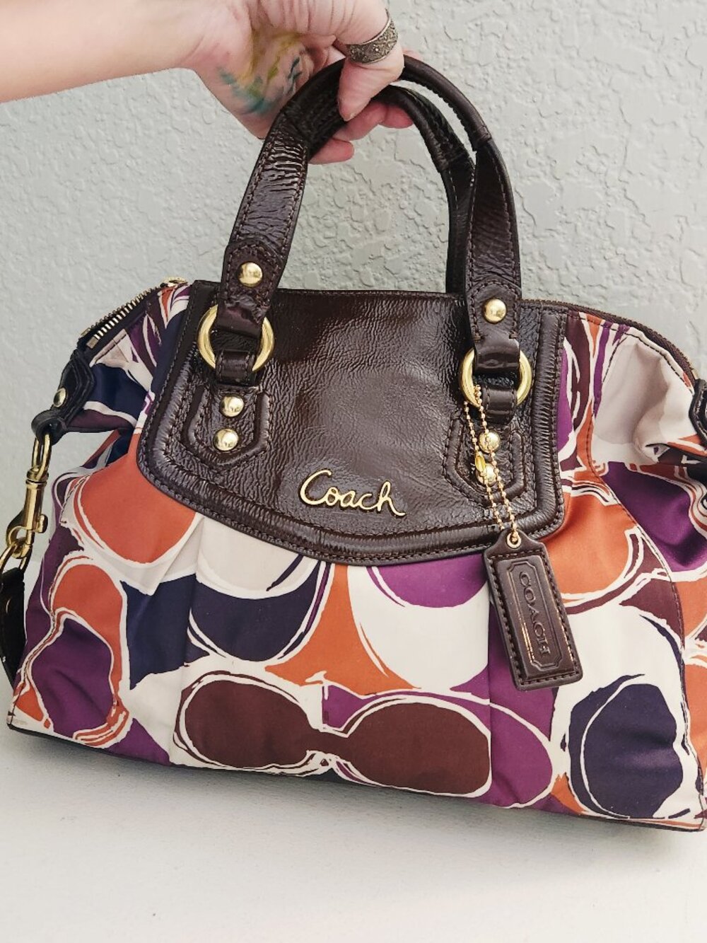 Euc Coach Ashley Scarf Print Signature Shoulder Bag Purse